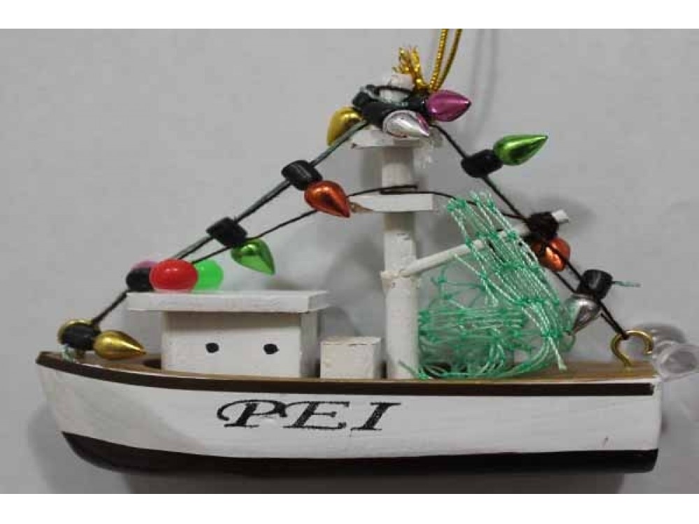 PEI Trawler w X-mas Lights Ornament