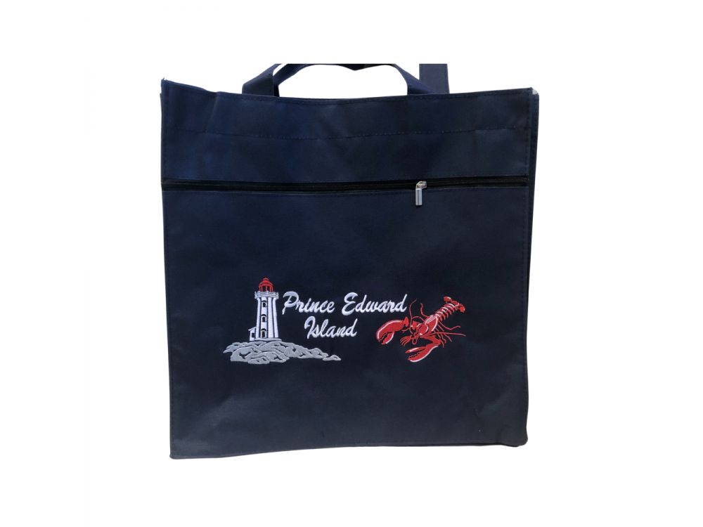 PEI Emb Navy Blue Nylon Tote Bag
