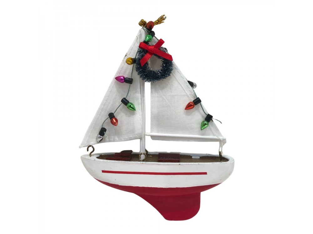 Xmas Sailboat w Lights-No Name Drop