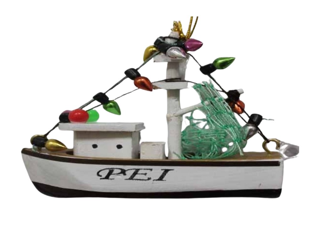PEI Trawler w X-mas Lights Ornament