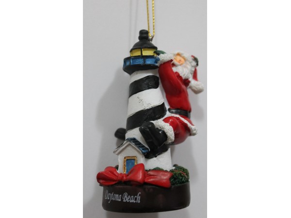 Santa w Lighthouse Resin Ornament